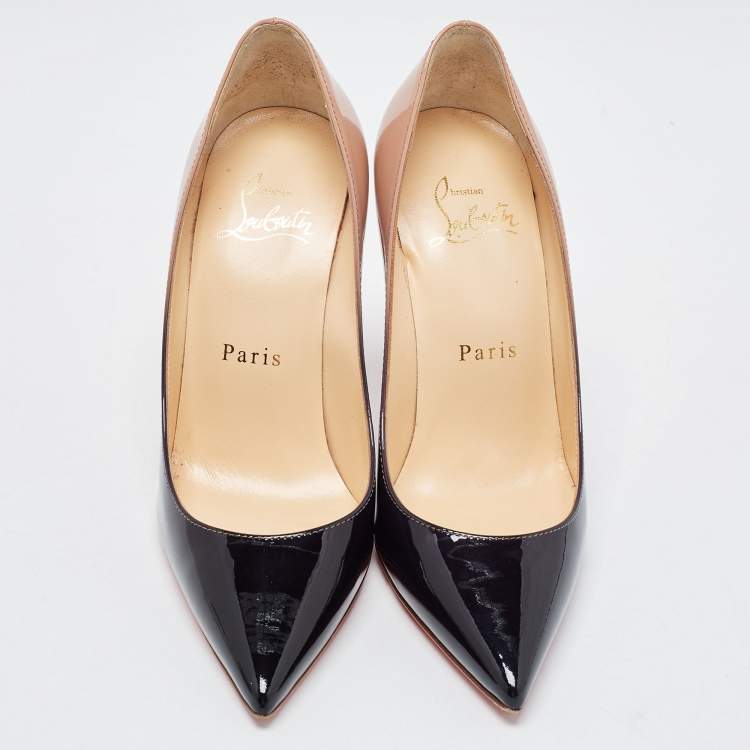Pre Owned Christian Louboutin Beige/Black Patent Very Prive  Pumps Size 34