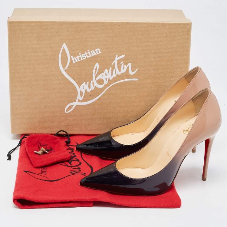 Pre Owned Christian Louboutin Beige/Black Patent Very Prive  Pumps Size 34