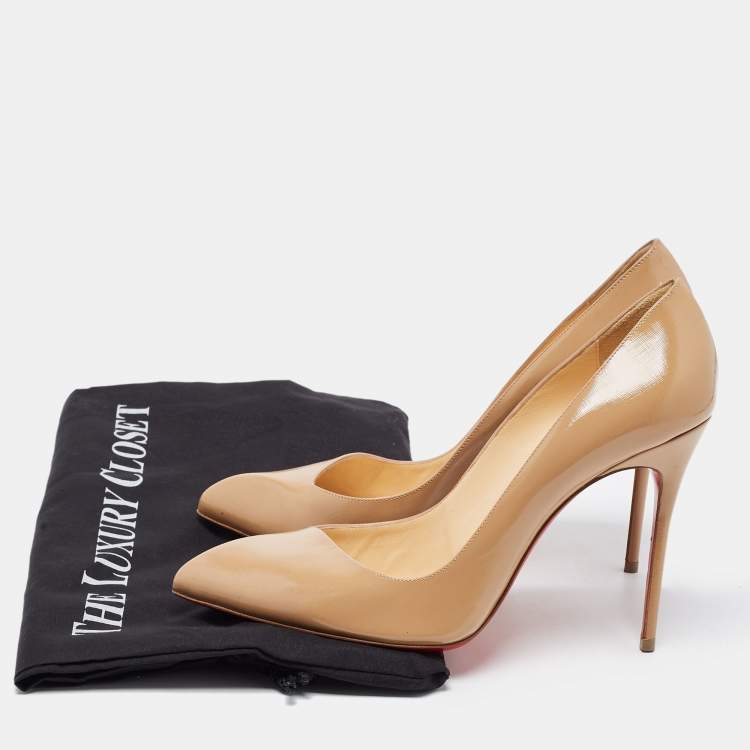 Pre Owned Christian Louboutin Beige Patent Leather Corneille Pumps Size 40.5