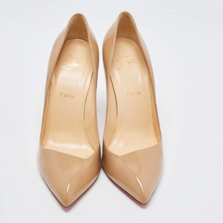 Pre Owned Christian Louboutin Beige Patent Leather Corneille Pumps Size 40.5