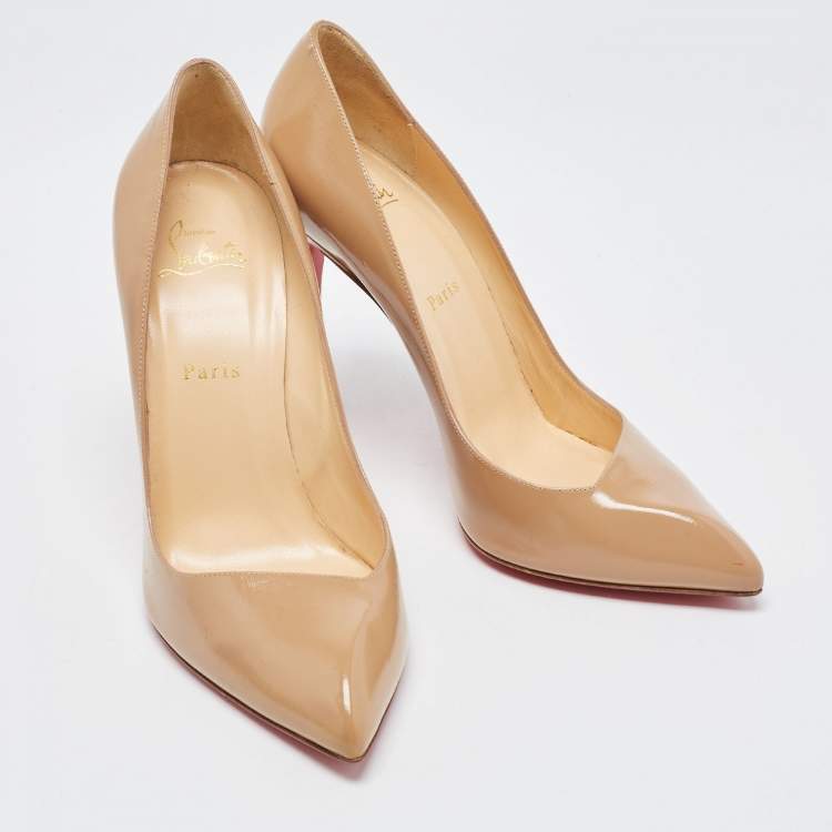 Pre Owned Christian Louboutin Beige Patent Leather Corneille Pumps Size 40.5