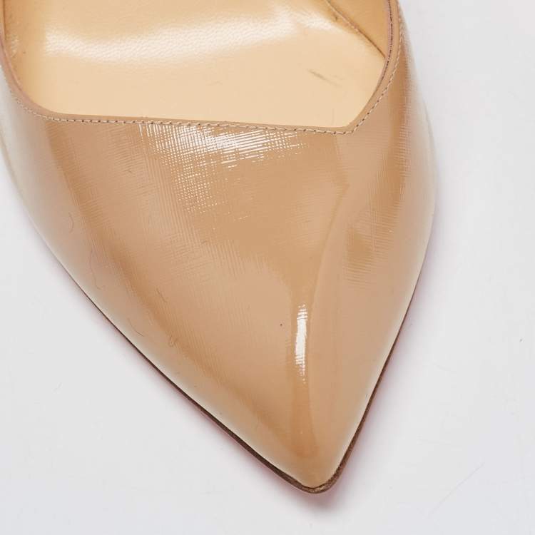 Pre Owned Christian Louboutin Beige Patent Leather Corneille Pumps Size 40.5