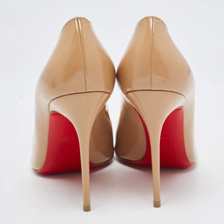 Pre Owned Christian Louboutin Beige Patent Leather Corneille Pumps Size 40.5