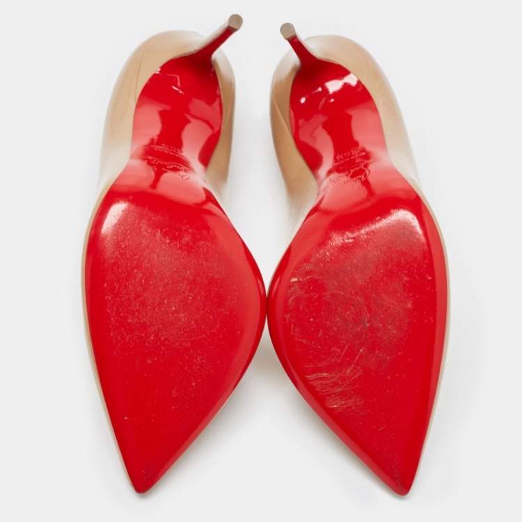 Pre Owned Christian Louboutin Beige Patent Leather Corneille Pumps Size 40.5