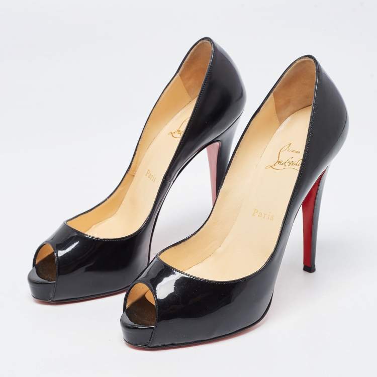 Pre Owned Christian Louboutin Black Patent Very Prive Pumps Size 39.5
