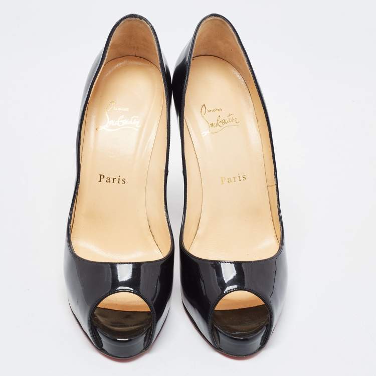 Pre Owned Christian Louboutin Black Patent Very Prive Pumps Size 39.5