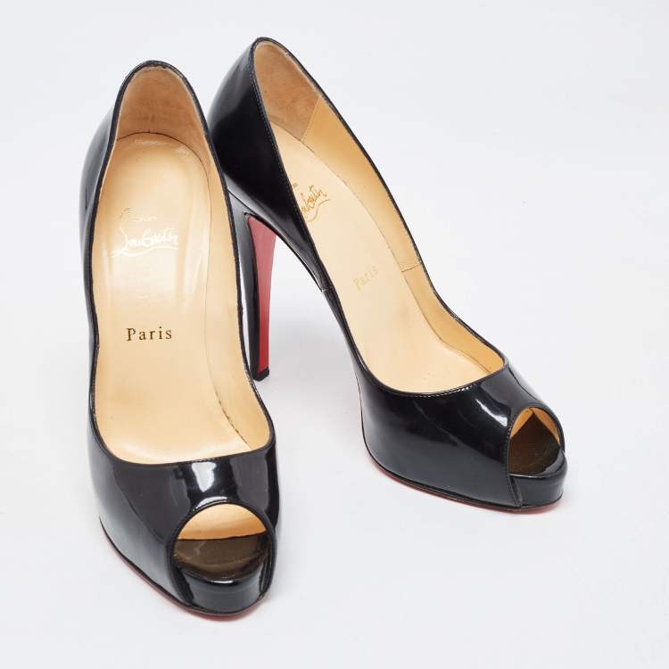 Pre Owned Christian Louboutin Black Patent Very Prive Pumps Size 39.5