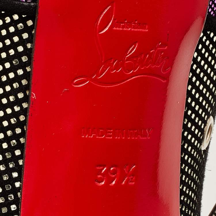 Pre Owned Christian Louboutin Metallic Laminated Suede Venus Orlato Lace Up Booties Size 39.5