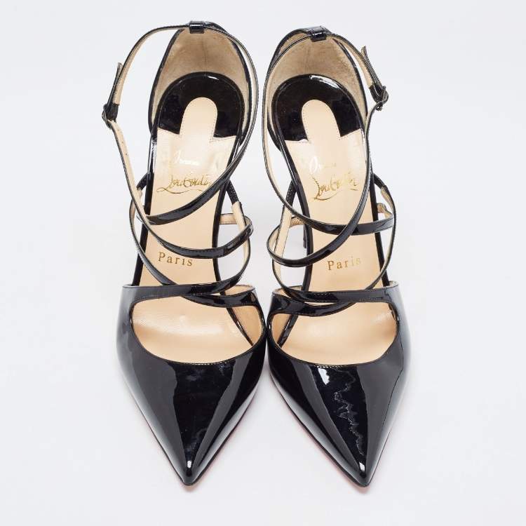 Pre Owned Christian Louboutin Black Patent Leather Crossfliketa Pumps Size 39.5