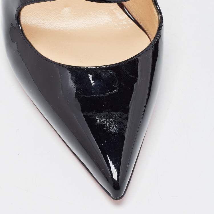 Pre Owned Christian Louboutin Black Patent Leather Crossfliketa Pumps Size 39.5