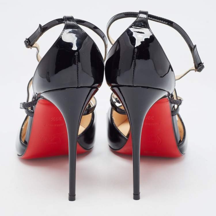 Pre Owned Christian Louboutin Black Patent Leather Crossfliketa Pumps Size 39.5