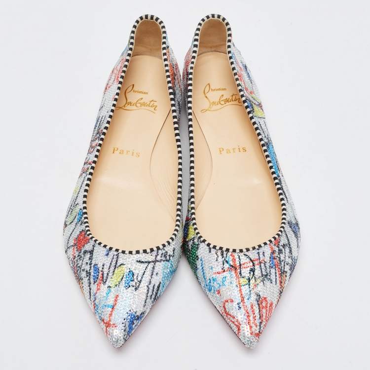 Pre Owned Christian Louboutin Multicolor Sequins Ballet Flats Size 36