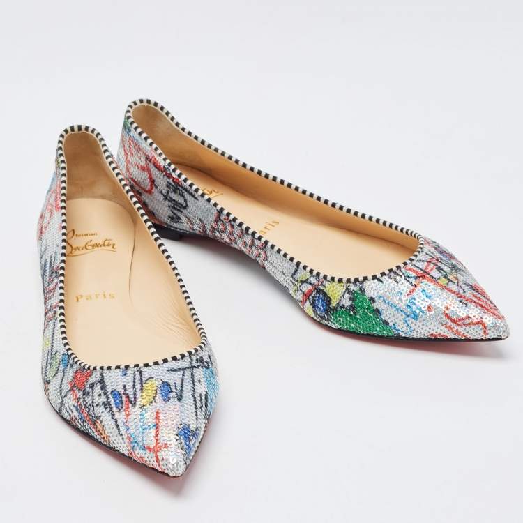Pre Owned Christian Louboutin Multicolor Sequins Ballet Flats Size 36