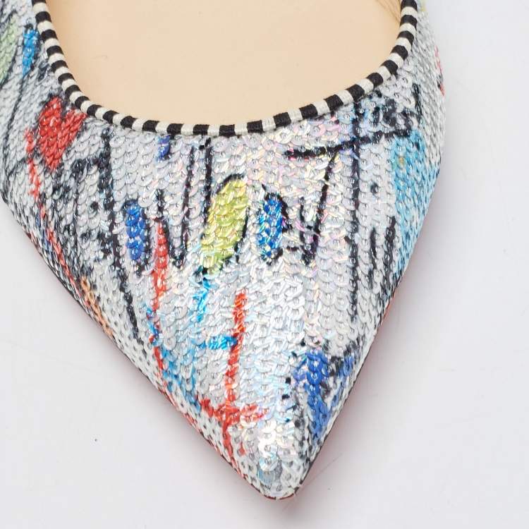 Pre Owned Christian Louboutin Multicolor Sequins Ballet Flats Size 36