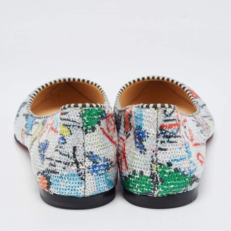 Pre Owned Christian Louboutin Multicolor Sequins Ballet Flats Size 36
