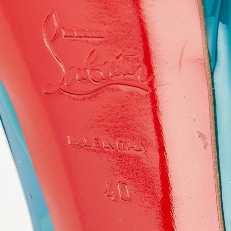 Pre Owned Christian Louboutin Teal Green Patent Leather Lady Peep Pumps Size 40