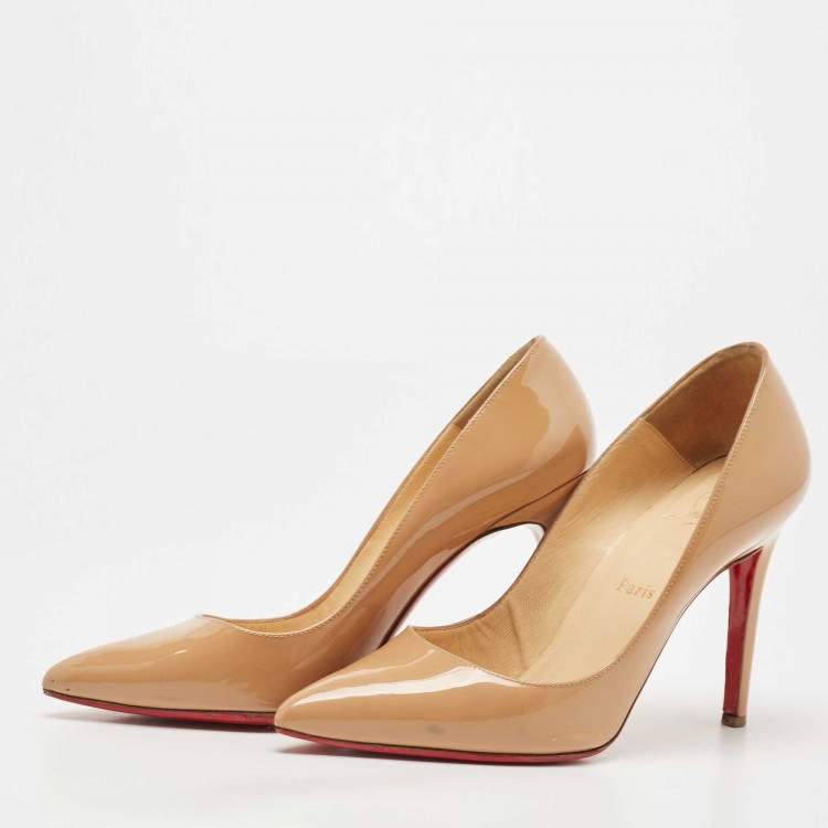 Pre Owned Christian Louboutin Beige Patent Leather Pigalle Pointed Toe Pumps Size 38