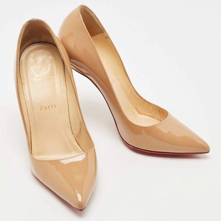 Pre Owned Christian Louboutin Beige Patent Leather Pigalle Pointed Toe Pumps Size 38