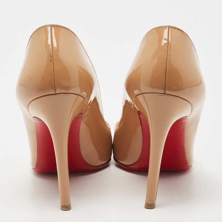 Pre Owned Christian Louboutin Beige Patent Leather Pigalle Pointed Toe Pumps Size 38