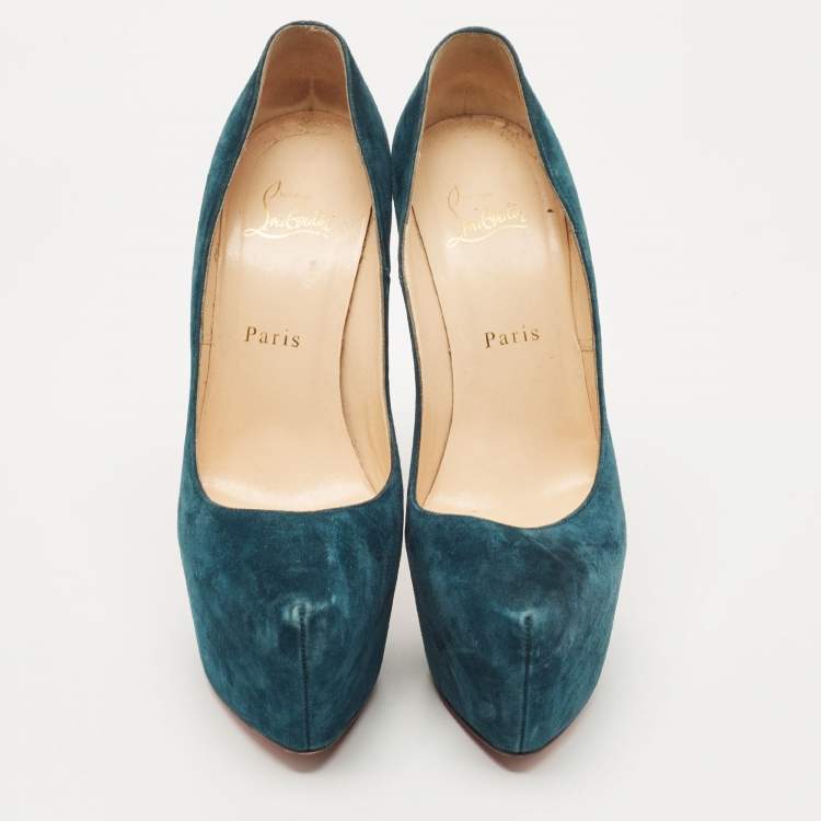 Pre Owned Christian Louboutin Teal Blue Suede Daffodile Platform Pumps Size 38