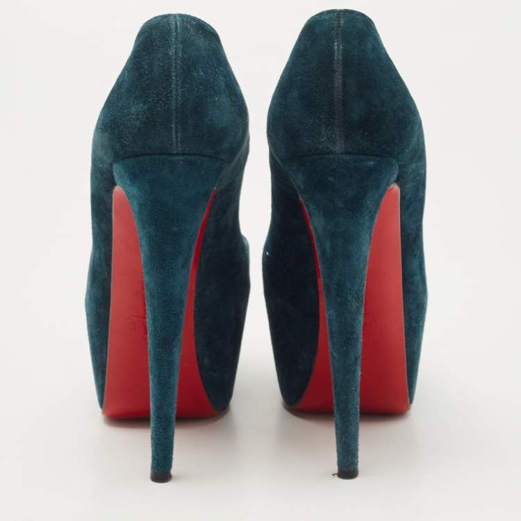 Pre Owned Christian Louboutin Teal Blue Suede Daffodile Platform Pumps Size 38