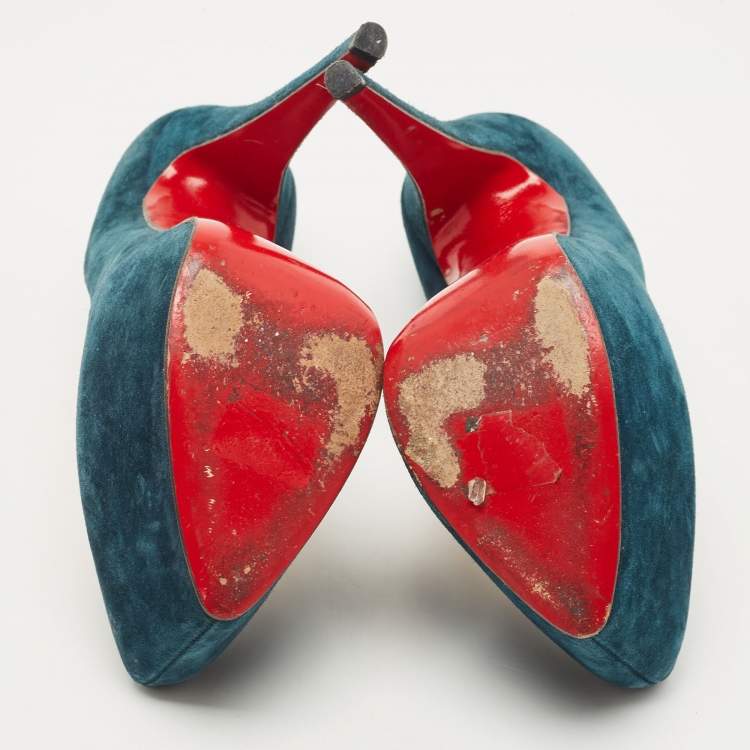 Pre Owned Christian Louboutin Teal Blue Suede Daffodile Platform Pumps Size 38