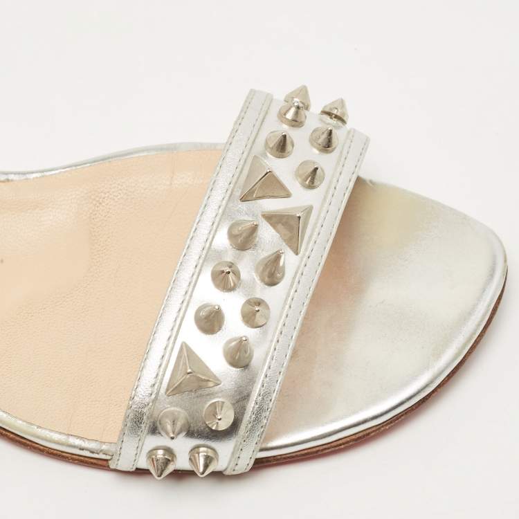 Pre Owned Christian Louboutin Silver Leather Druide Ankle Strap Sandals Size 38