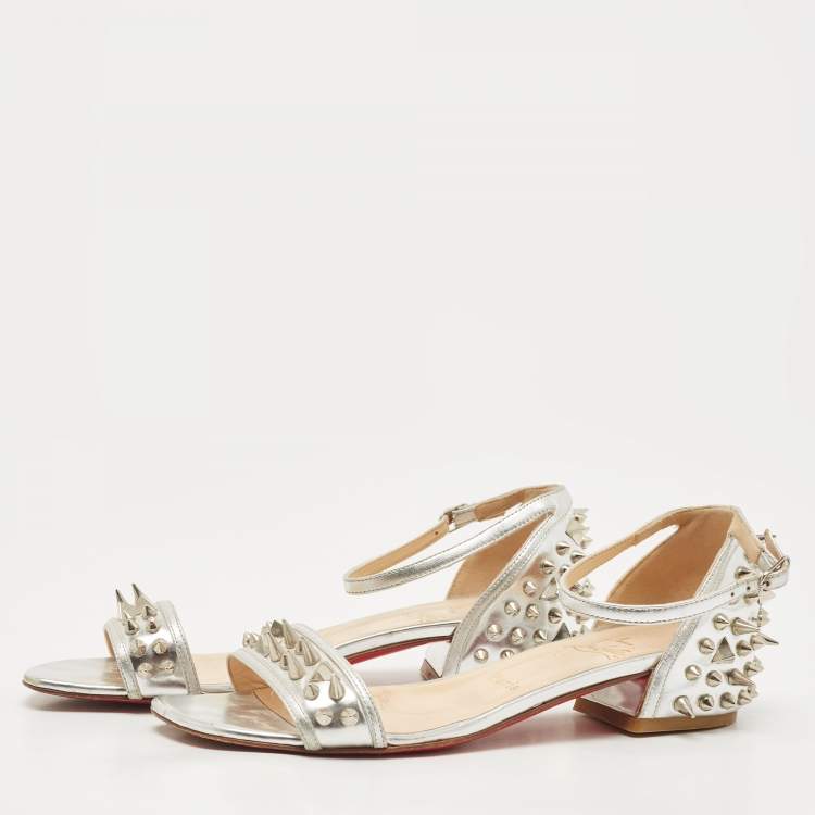 Pre Owned Christian Louboutin Silver Leather Druide Ankle Strap Sandals Size 38