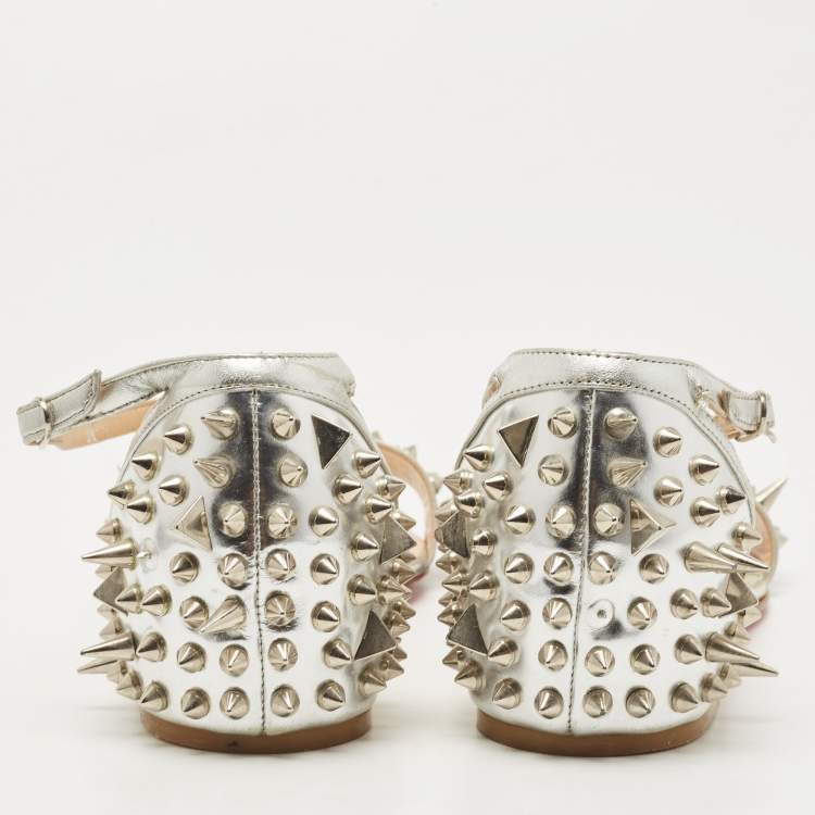 Pre Owned Christian Louboutin Silver Leather Druide Ankle Strap Sandals Size 38