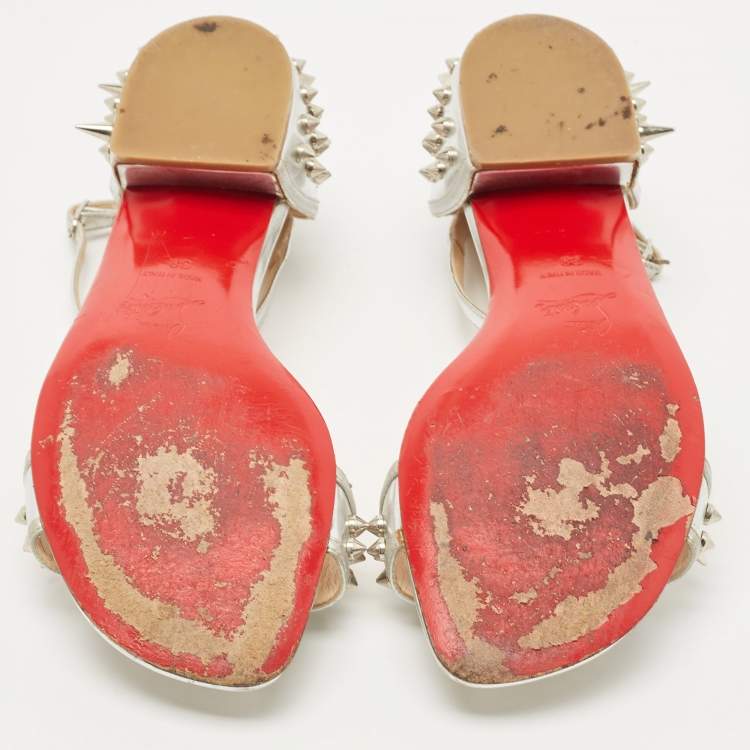 Pre Owned Christian Louboutin Silver Leather Druide Ankle Strap Sandals Size 38