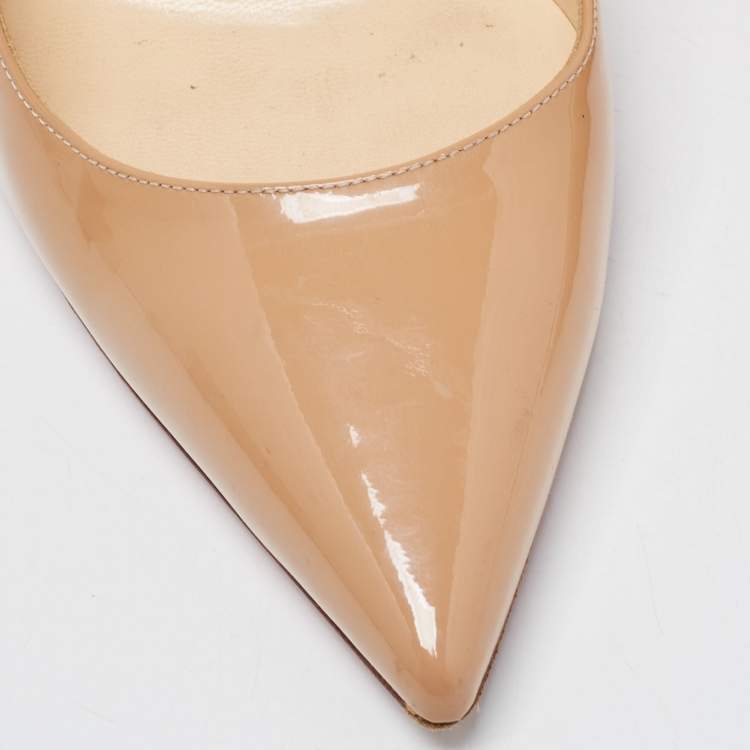 Pre Owned Christian Louboutin Beige Patent Leather Kate Pumps Size 37