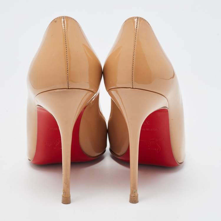 Pre Owned Christian Louboutin Beige Patent Leather Kate Pumps Size 37