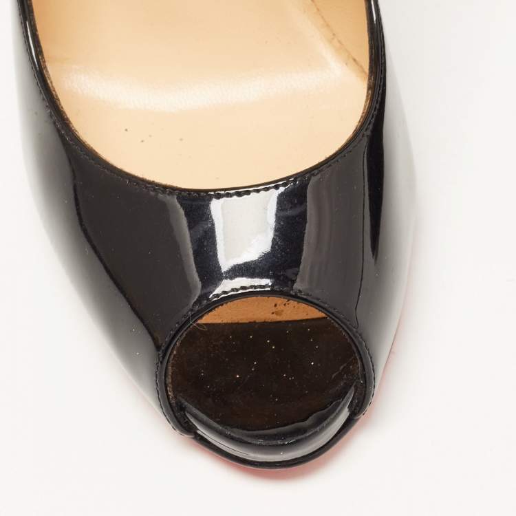 Pre Owned Christian Louboutin Black Patent Very Prive Pumps Size 38