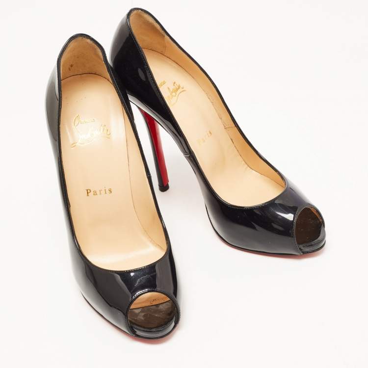 Pre Owned Christian Louboutin Black Patent Very Prive Pumps Size 38