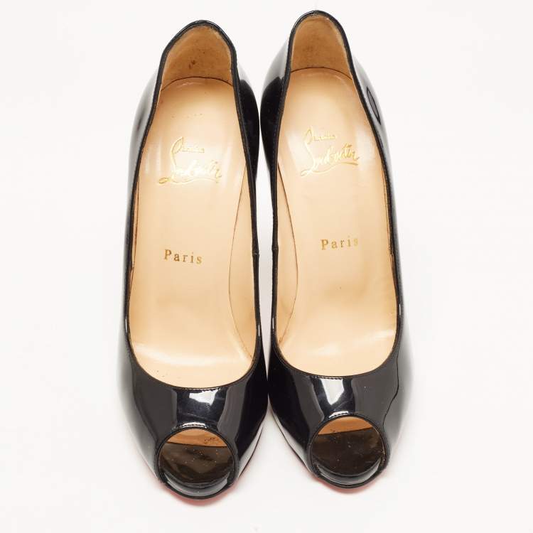 Pre Owned Christian Louboutin Black Patent Very Prive Pumps Size 38