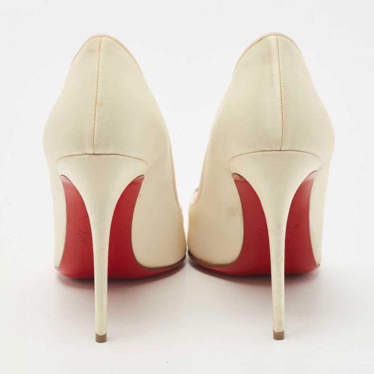 Pre Owned Christian Louboutin Cream Satin Cristacora Pumps Size 38