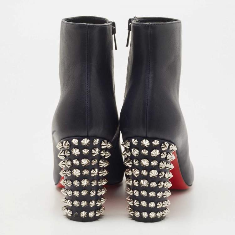 Pre Owned Christian Louboutin Navy Blue Leather Suzi Folk Ankle Booties Size 39