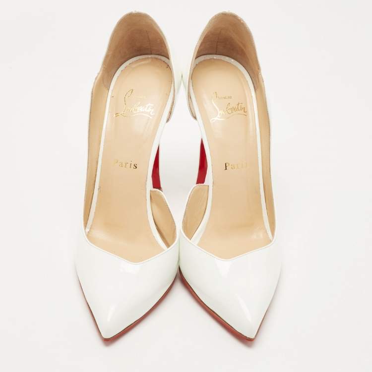 Pre Owned Christian Louboutin White Patent Leather Dalida Pumps Size 40