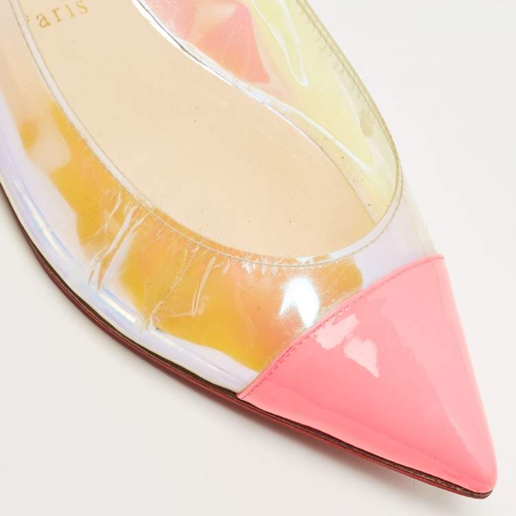 Pre Owned Christian Louboutin Two Tone Patent Leather and Iridescent PVC Corbeau Ballet Flats Size 40