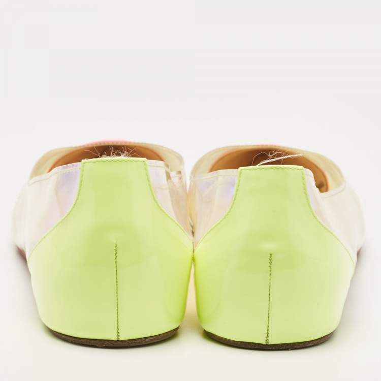 Pre Owned Christian Louboutin Two Tone Patent Leather and Iridescent PVC Corbeau Ballet Flats Size 40