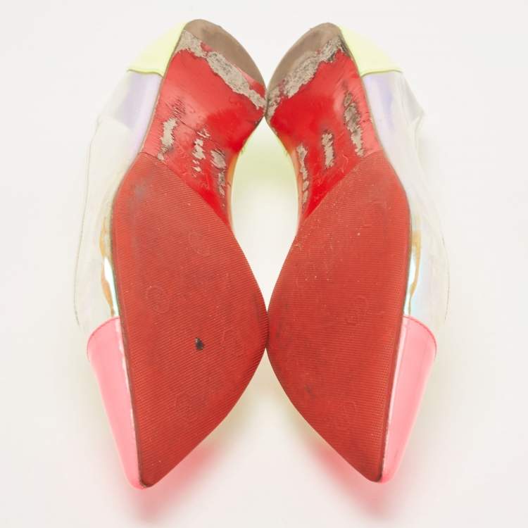 Pre Owned Christian Louboutin Two Tone Patent Leather and Iridescent PVC Corbeau Ballet Flats Size 40