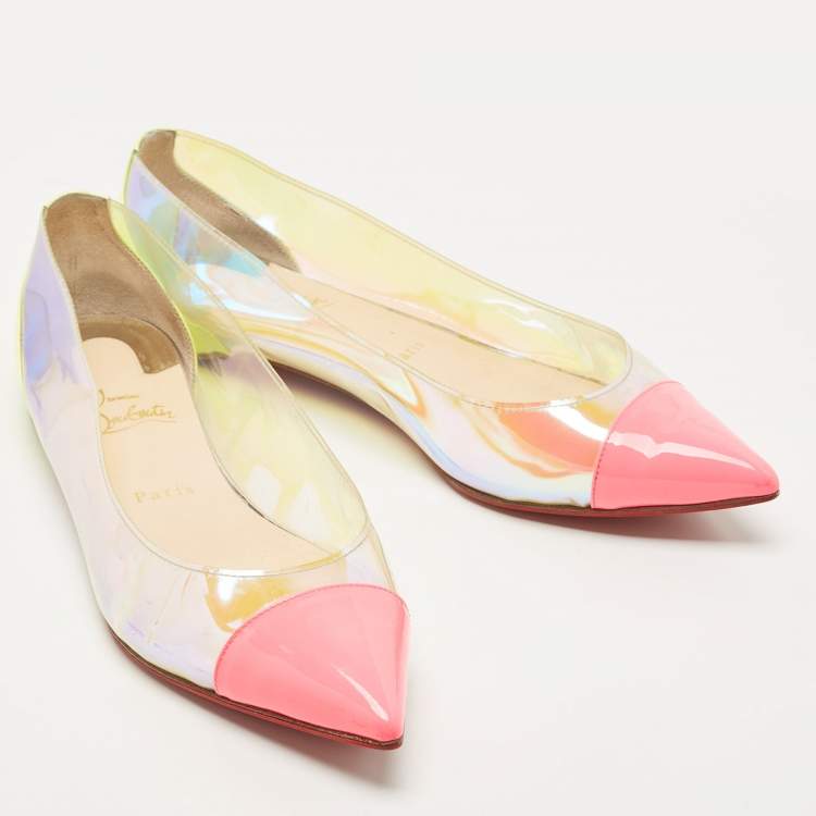 Pre Owned Christian Louboutin Two Tone Patent Leather and Iridescent PVC Corbeau Ballet Flats Size 40