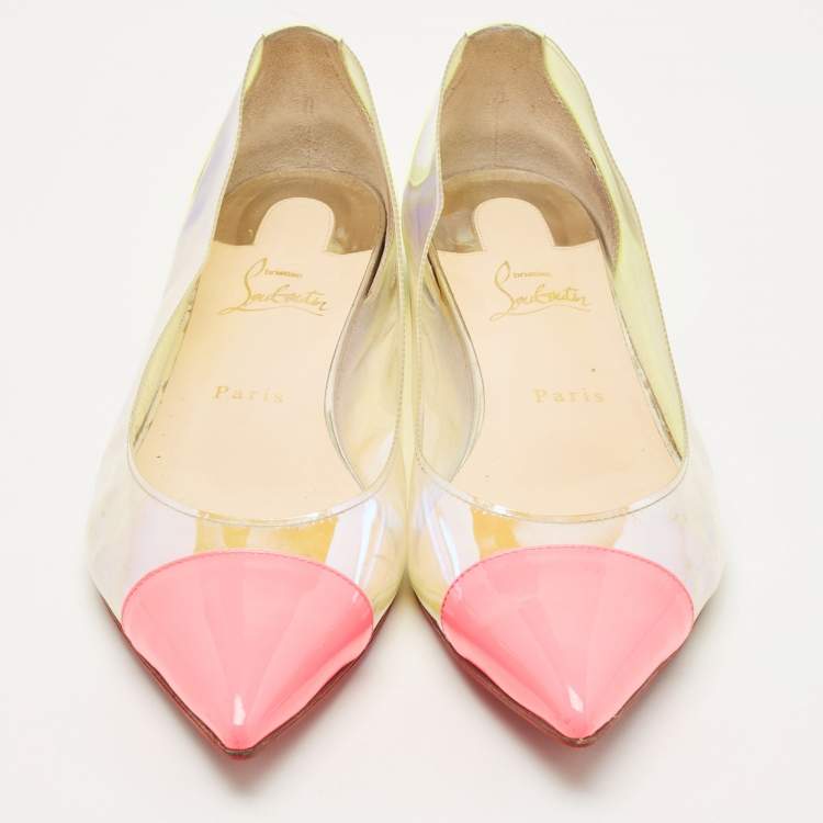 Pre Owned Christian Louboutin Two Tone Patent Leather and Iridescent PVC Corbeau Ballet Flats Size 40