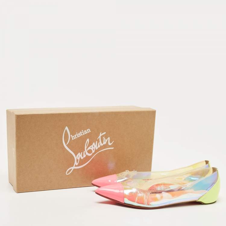 Pre Owned Christian Louboutin Two Tone Patent Leather and Iridescent PVC Corbeau Ballet Flats Size 40