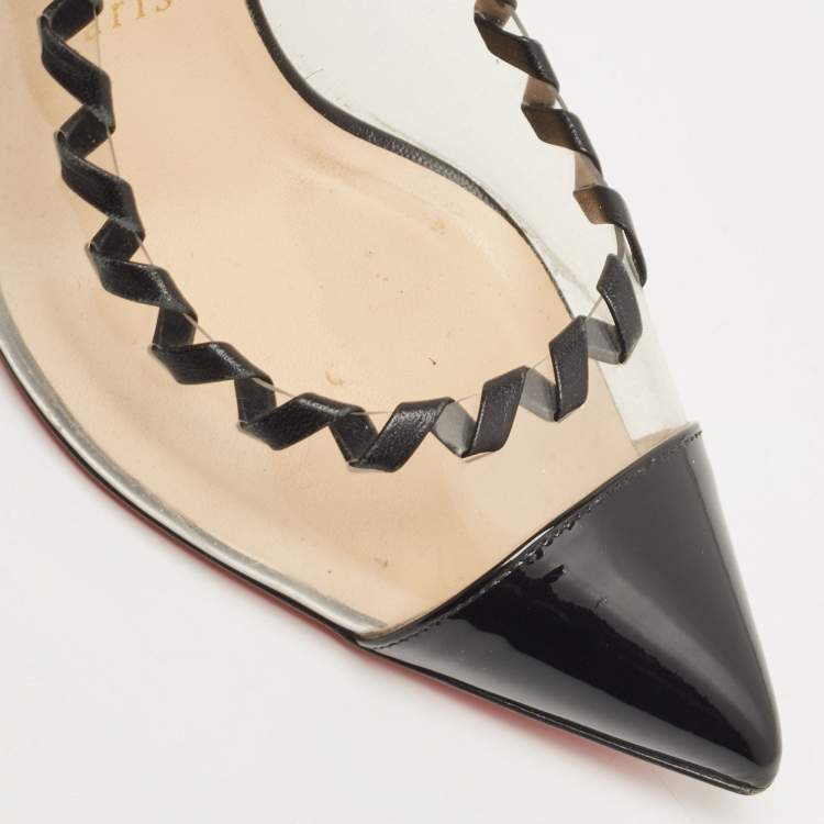 Pre Owned Christian Louboutin Black  PVC and Patent Leather Lizabeth Pointed Toe  Pumps Size 38.5