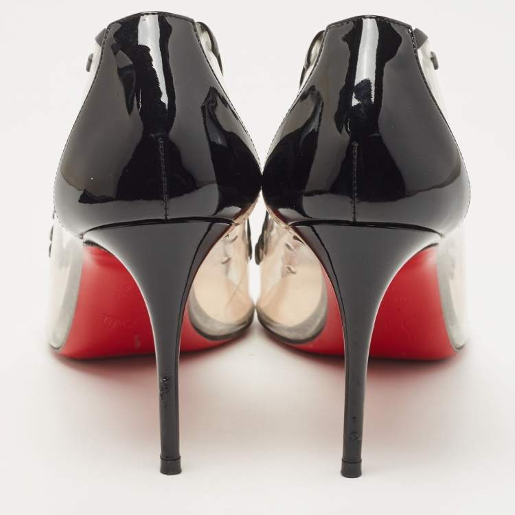 Pre Owned Christian Louboutin Black  PVC and Patent Leather Lizabeth Pointed Toe  Pumps Size 38.5