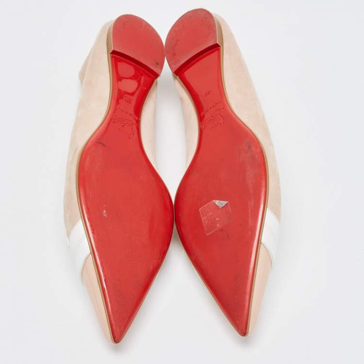 Pre Owned Christian Louboutin Light Pink/White Suede and Leather Pointed Toe Ballet Flats Size 40