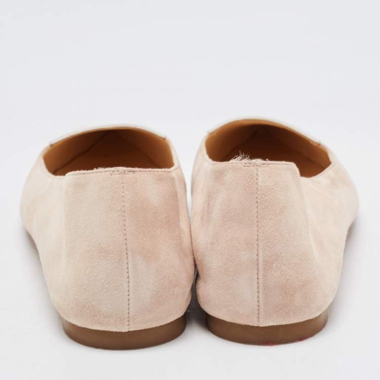Pre Owned Christian Louboutin Light Pink/White Suede and Leather Pointed Toe Ballet Flats Size 40