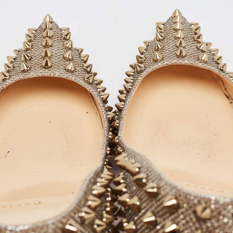 Pre Owned Christian Louboutin Metallic Glitter Fabric Follies Spikes Pumps Size 40