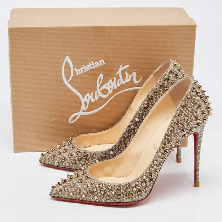 Pre Owned Christian Louboutin Metallic Glitter Fabric Follies Spikes Pumps Size 40